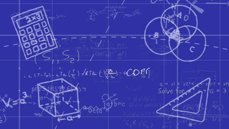 animation of mathematical data processing over blue background