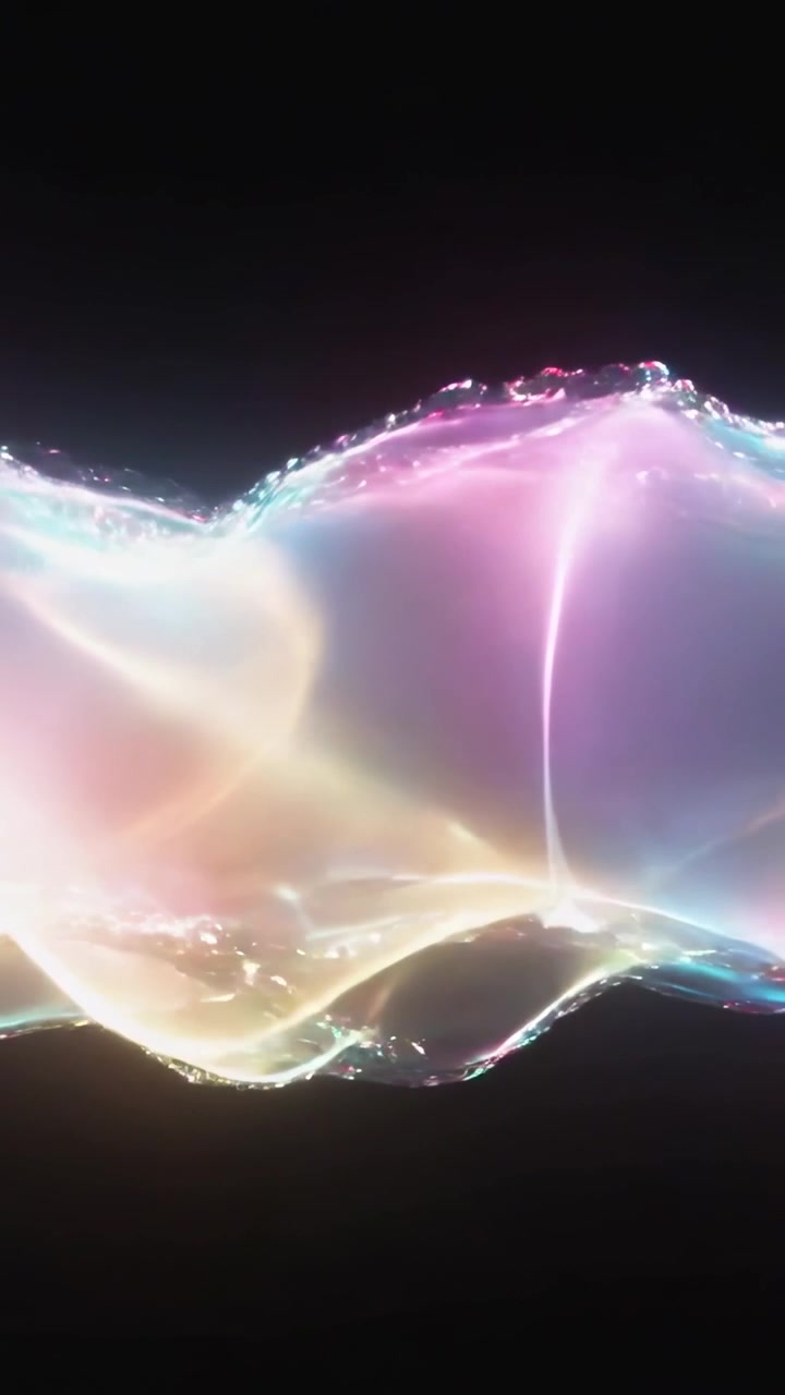 Vertical video: Undulating glowing ribbon responding to soft pulse in dark void, showing filaments