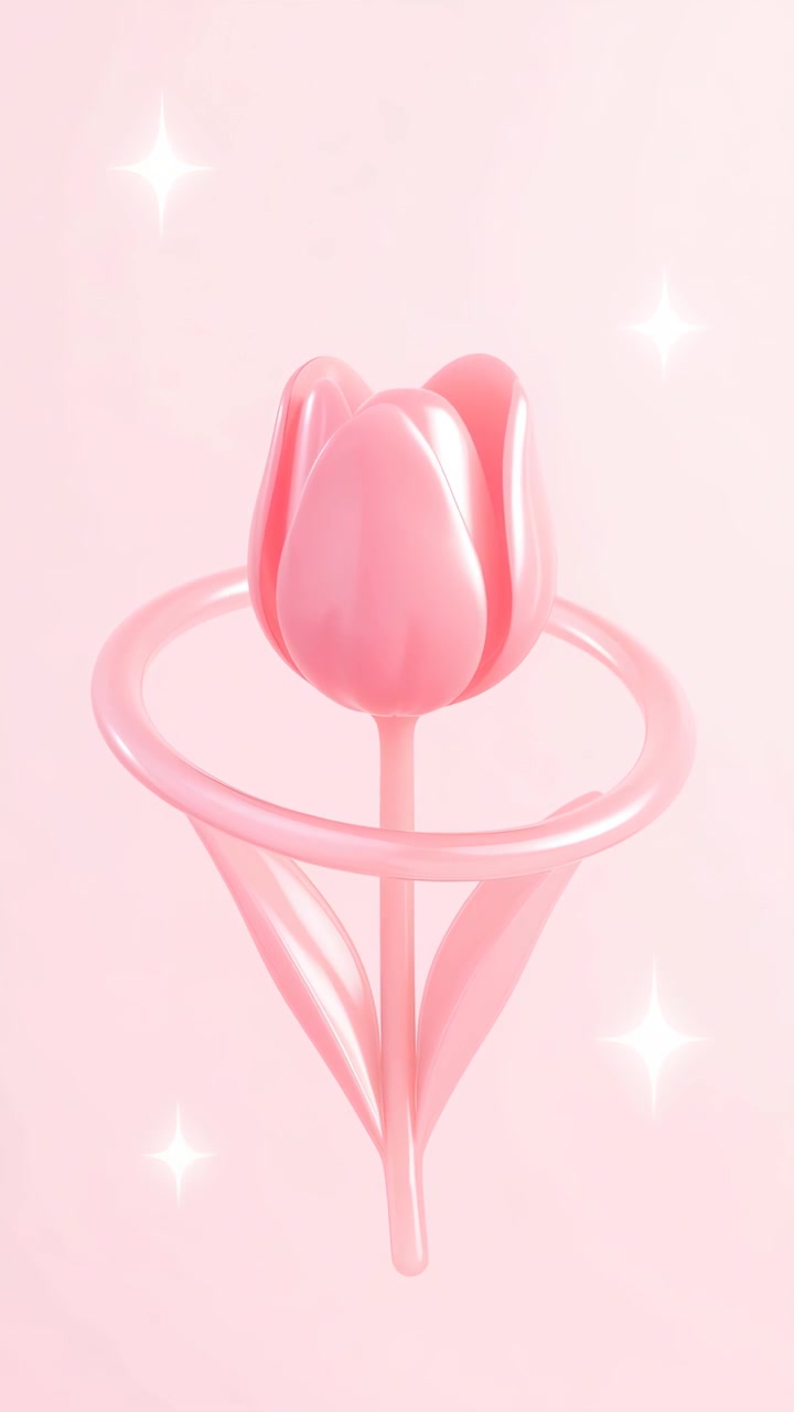 Fiore di tulipano rosa renderizzato in 3D con anello fluttuante