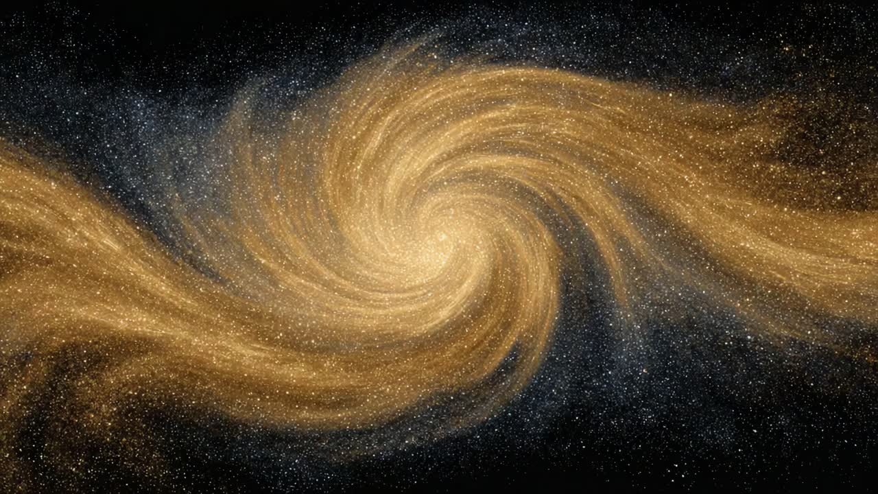 A Stunning Cosmic Swirl: An Artistic Representation of a Golden Galaxy in Motion Surrounded by Distant Stars and a Cosmic Background of Deep Space