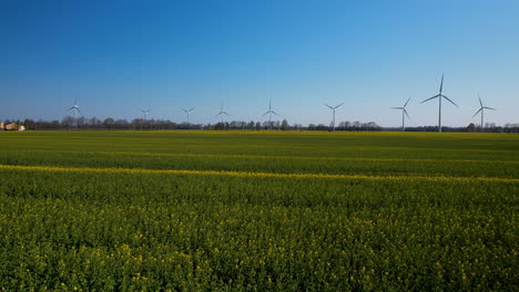 Las-Turbinas-De-Viento-Giran-En-La-Distancia-Detrás-Del-Campo-Verde-Amarillo-De-Tierras-De-Cultivo