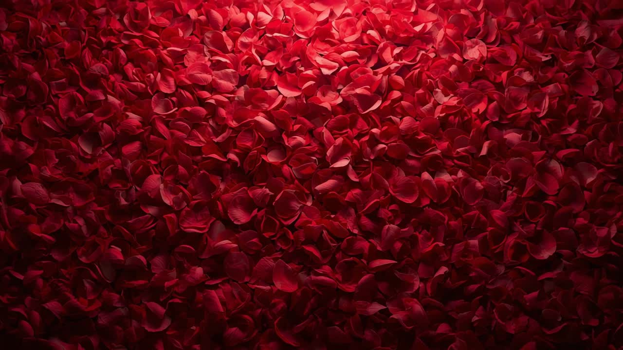 Shifting top light and slight camera push highlighting red rose petal texture and color in studio