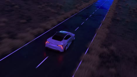coche blanco futurista en la carretera de la noche vacía