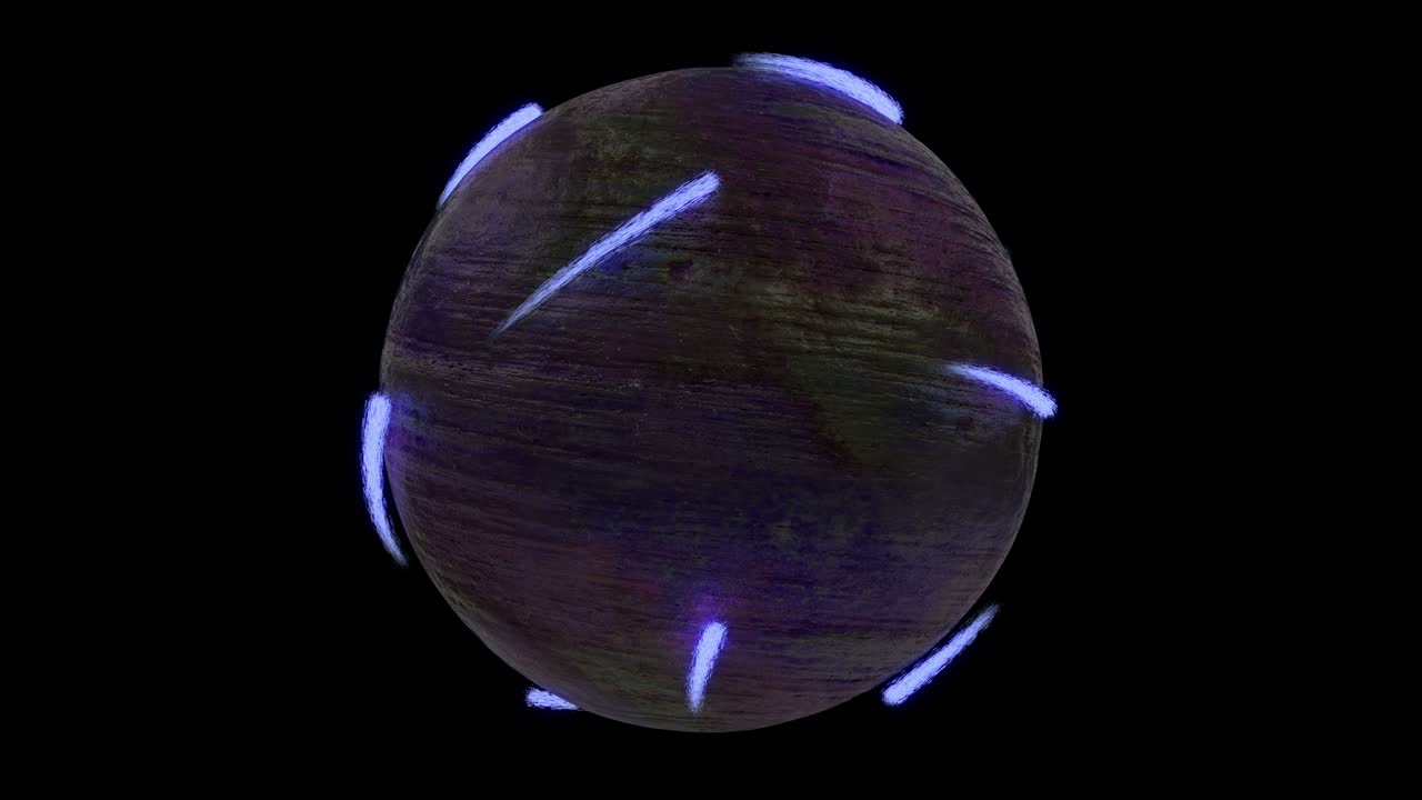 알파 채널을 가진 미래의 공, 구를 중심으로 움직이는 네온 입자, 원활한 패턴.