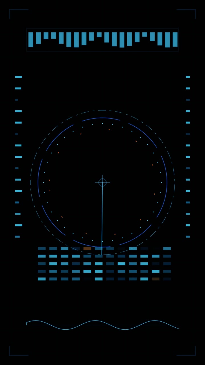 Interfaccia radar digitale futuristica con raggio di scansione rotante