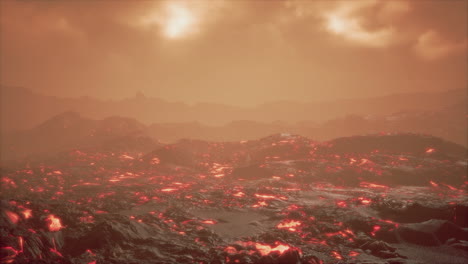 lava field under sunset clouds on background