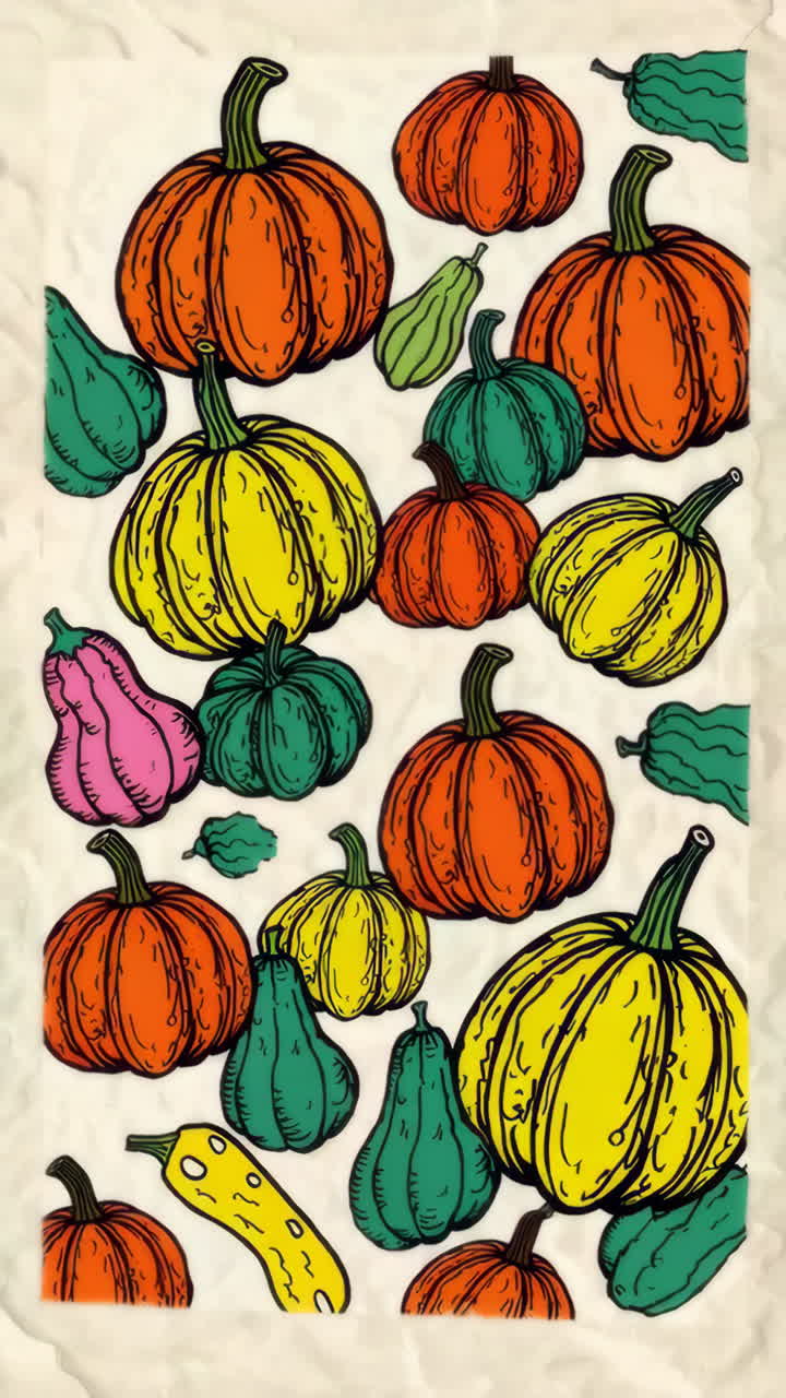Colorful Autumn Pumpkins and Gourds Illustration