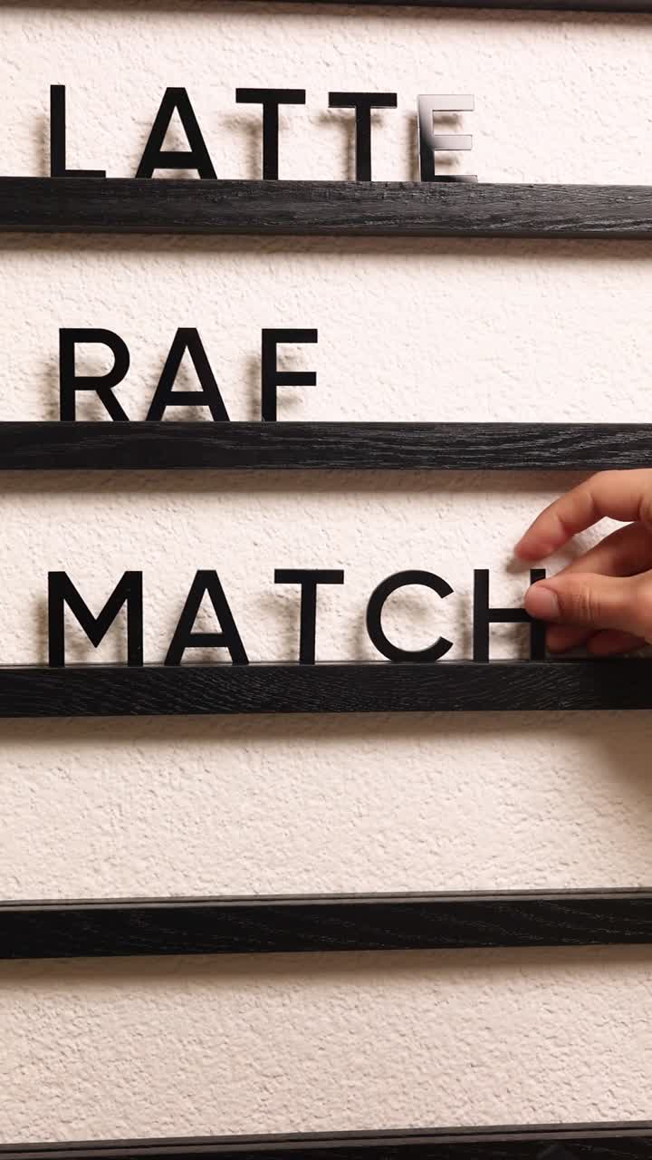 Menu Board with Latte, Raf, and Matcha