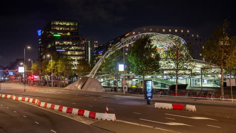 rotterdam night traffic with light trails