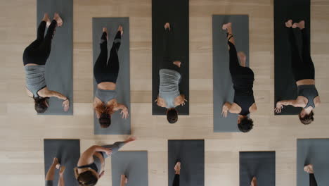 top-view-yoga-class-instructor-teaching-cobra-pose-to-group-of-women-enjoying-healthy-lifestyle-exercising-in-fitness-studio