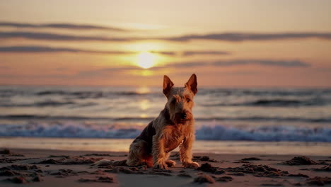 dog on a beach at sunset