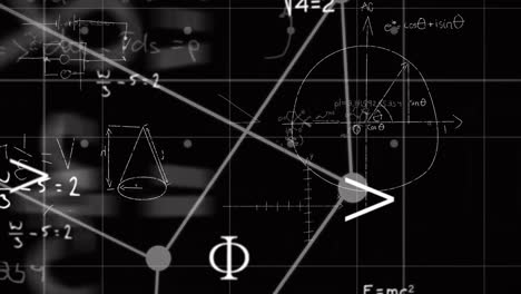 animación del procesamiento de datos matemáticos sobre una cuadrícula sobre un fondo negro.