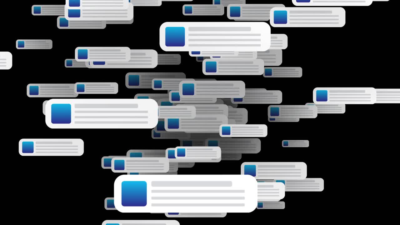 Notification box floating in space animation isolated on black background