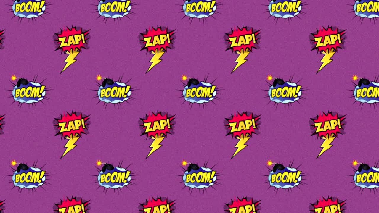 animación de múltiples burbujas de habla de dibujos animados vintage con zap! y boom! texto en movimiento