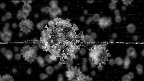 animation of data processing over coronavirus cells floating