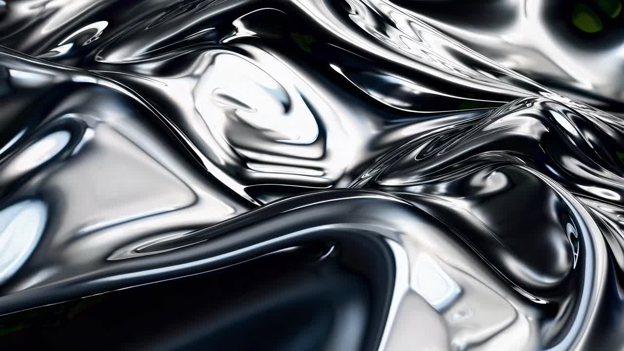 Video astratto di una superficie liquida metallica e liscia con onde che scorrono