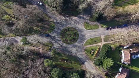 sollershott circus, the first roundabout in the uk, with cars and trees, aerial view