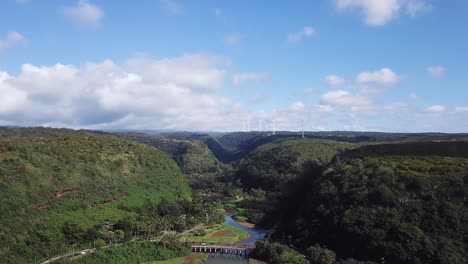 exuberante paisaje tropical de hawaii del cañón del valle de waimea en oahu, drone aéreo