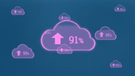 animación de nubes con números sobre gráficos y gráficos sobre fondo azul