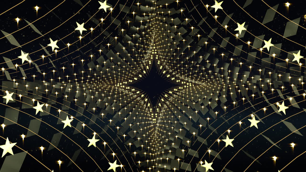 bucle de fondo en movimiento dorado abstracto, estilo de túnel estelar futurista, para diseño de escenario, mapeo de proyección visual, video musical, programa de televisión, presentación, editores y vjs para pantallas led o desfile de moda