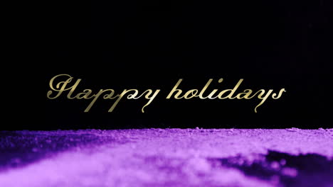 animation of happy holidays text over purple rocks falling