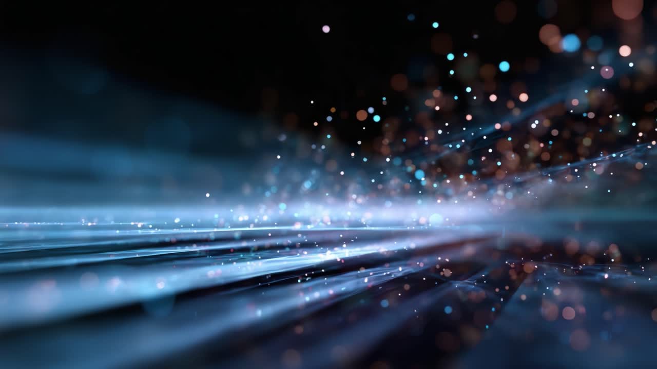 Immagini accattivanti di raggi di luce dinamici e particelle scintillanti in uno sfondo astratto futuristico che enfatizza la bellezza del movimento e del colore