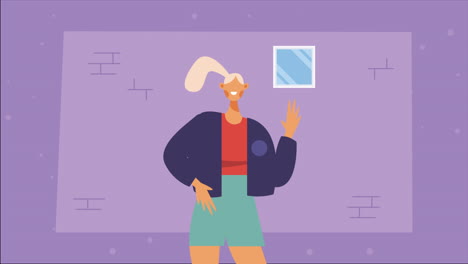 animación de personajes de mujeres rubias jóvenes