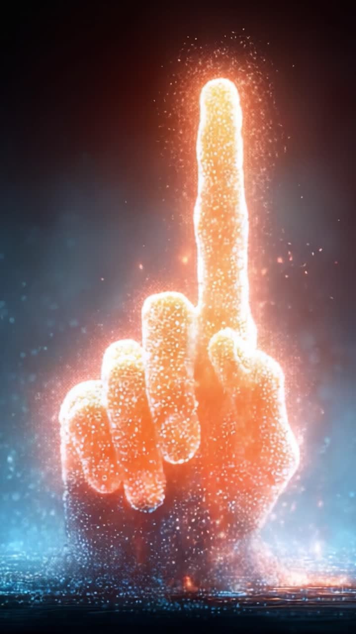 Una scena ipnotizzante di una mano illuminata che si protende verso l'alto, simboleggiando aspirazione e creatività attraverso particelle vibranti e una luminescenza accattivante.