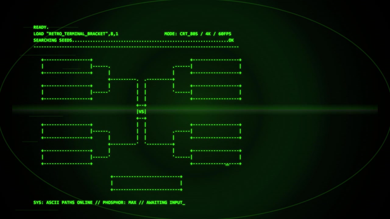 Terminale Computer Retrò che Visualizza l'Interfaccia del Tabellone del Torneo