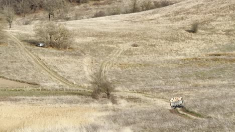 Truck-Loaded-With-Heavy-Logs-Driving-Through-The-Hills