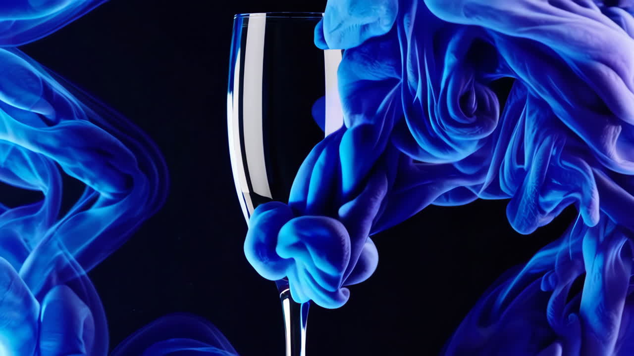 Blue Ink Swirls Around Champagne Glass