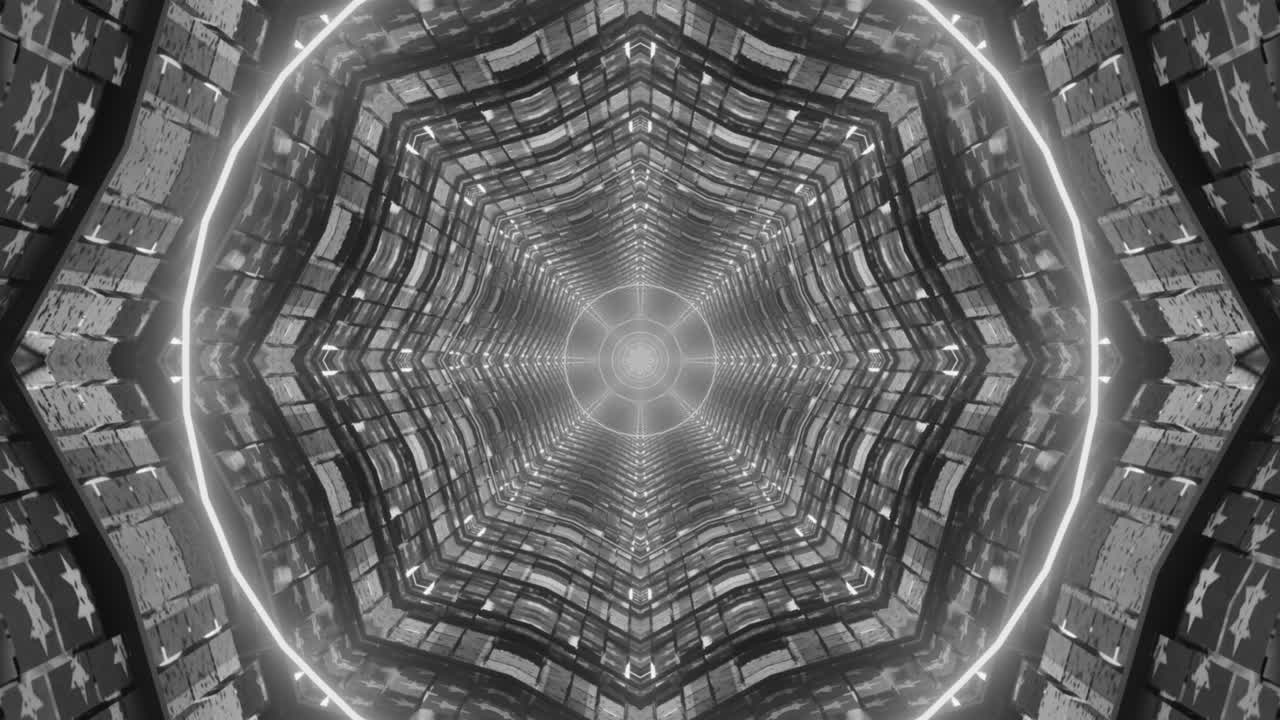 túnel monocromático vj loop de estructuras futuristas de ciencia ficción