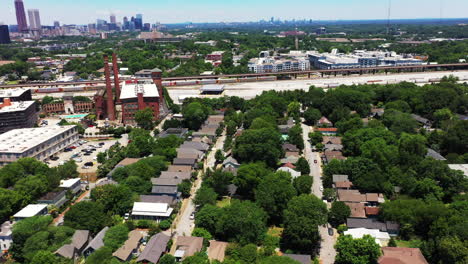 fly over houses in residential suburbs of metropolis