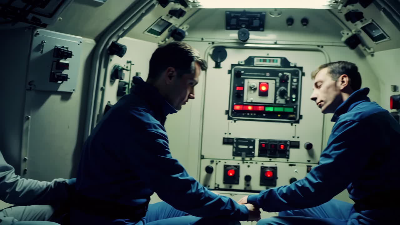 astronautas en la cabina de una nave espacial