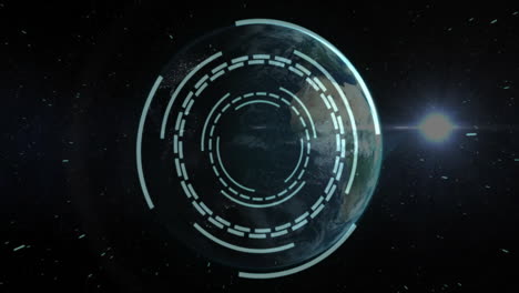 digital interface animation over earth in space with glowing circular patterns