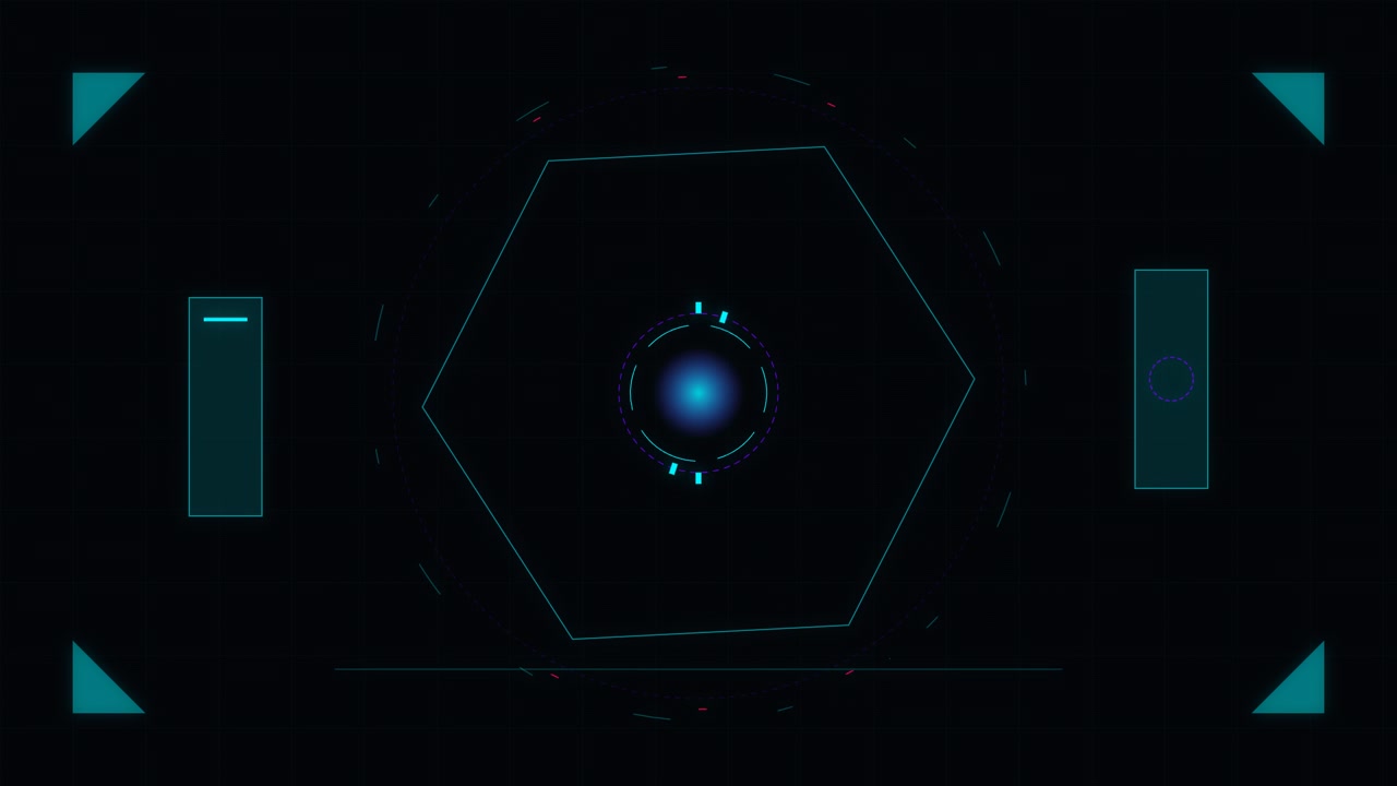 Futuristic Digital HUD Interface with Rotating Hexagonal Target
