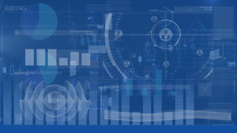 Animation of graph, soundwave, profile icons and numbers over trading board in background