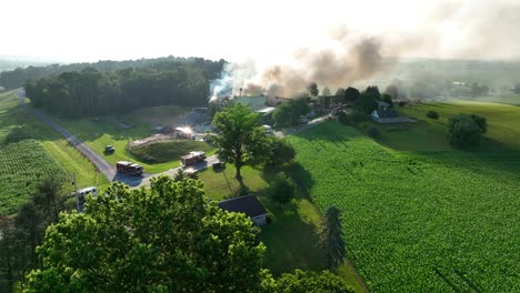 Drone-pov-of-burning-building-after-gas-explosion