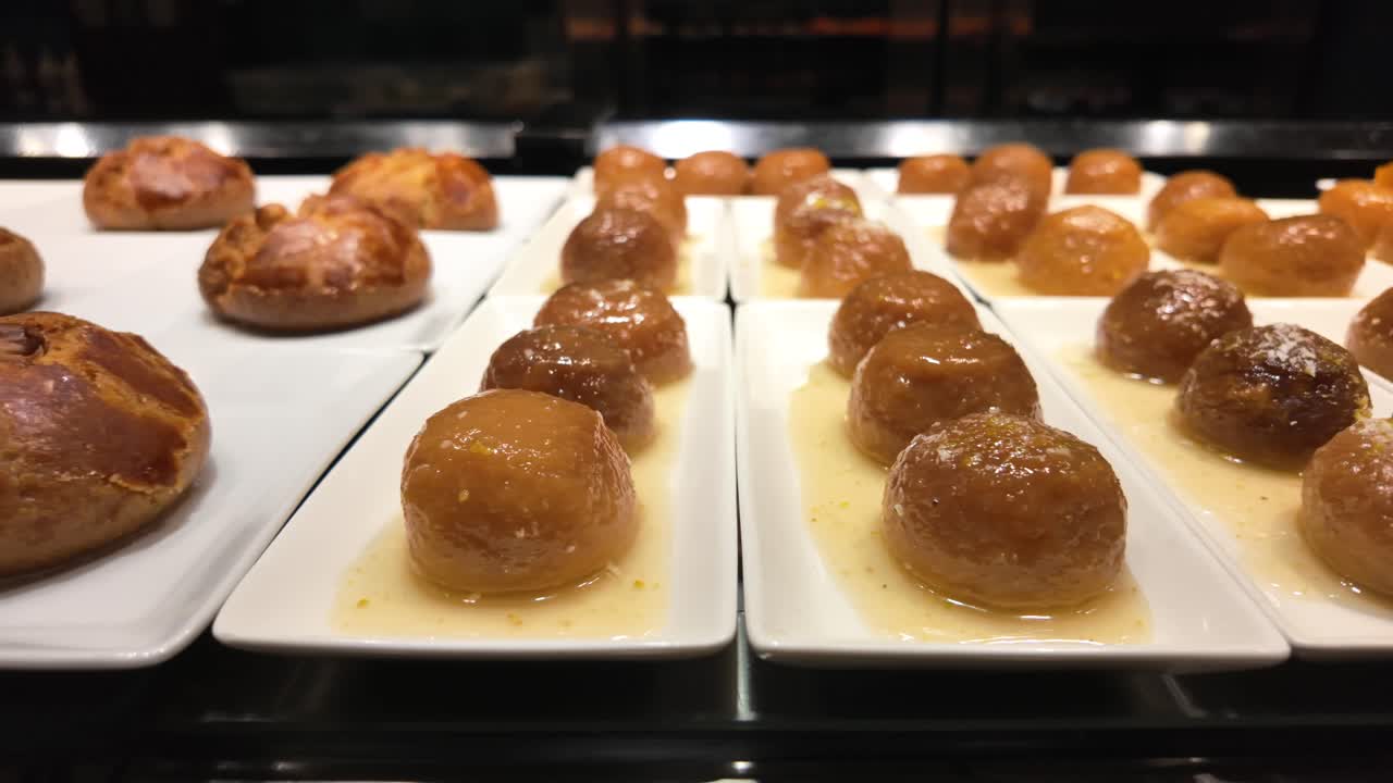 Dolci Gulab Jamun disposti su piatti bianchi