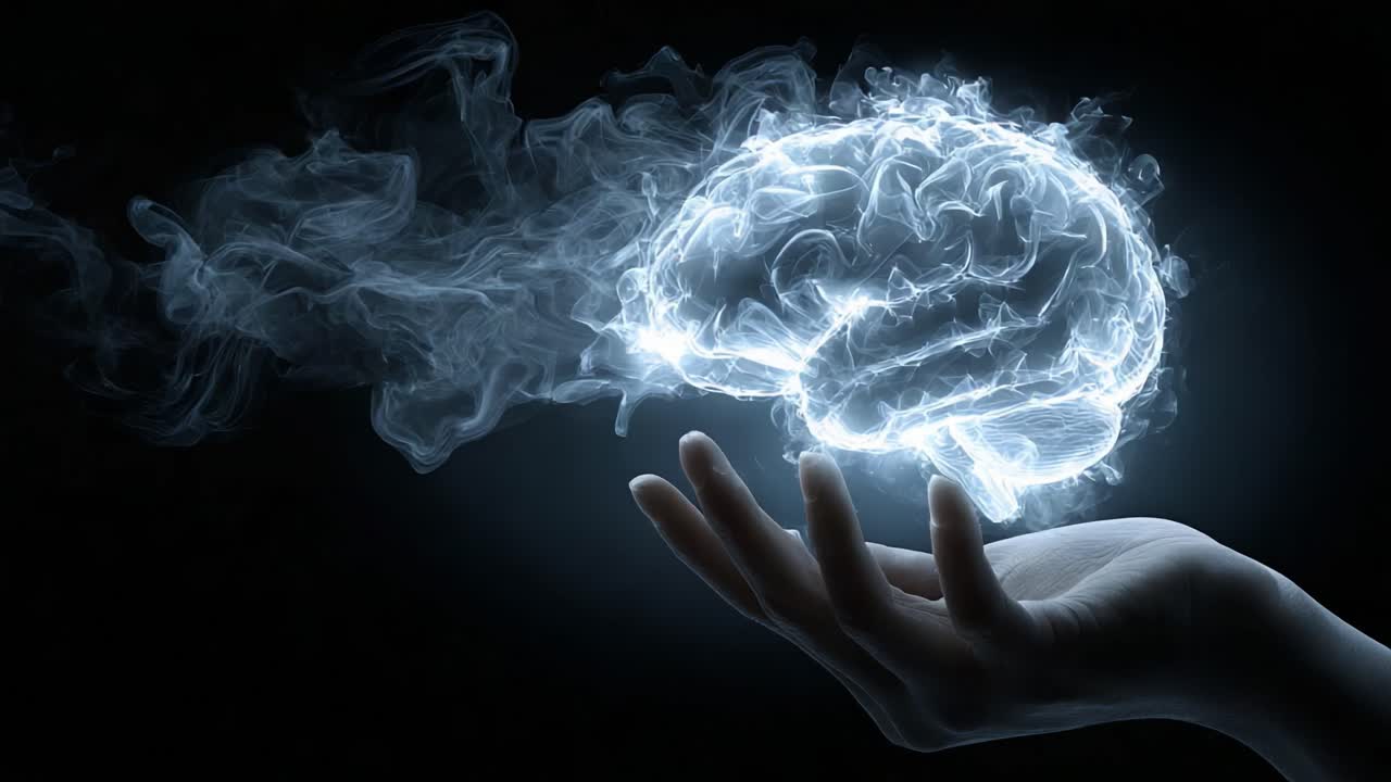 A Hand Holding a Radiant Brain: The Fusion of Creativity and Intelligence in a Stunning Visual Representation of Thought and Imagination