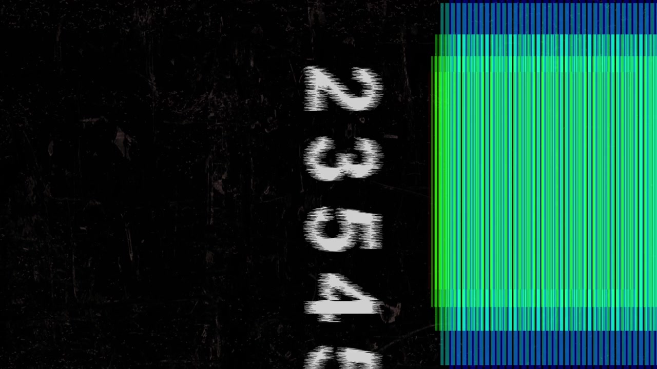 Digital Glitch Effect with Abstract Symbols and Vertical Lines