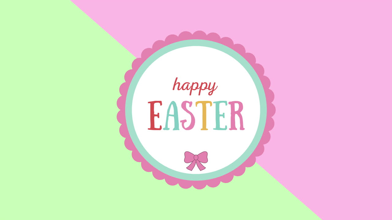 녹색과 분홍색에 애니메이션 근접 촬영 행복 한 부활절 텍스트
