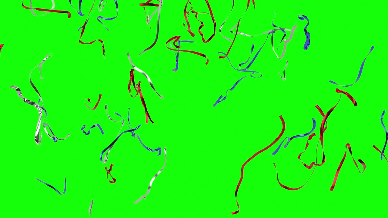 Confetti stripes - Red, blue and white confetti falling from above on a green background. 4k animation