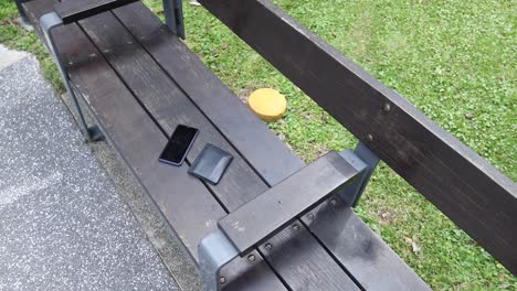 left wallet on a bench in the park ,