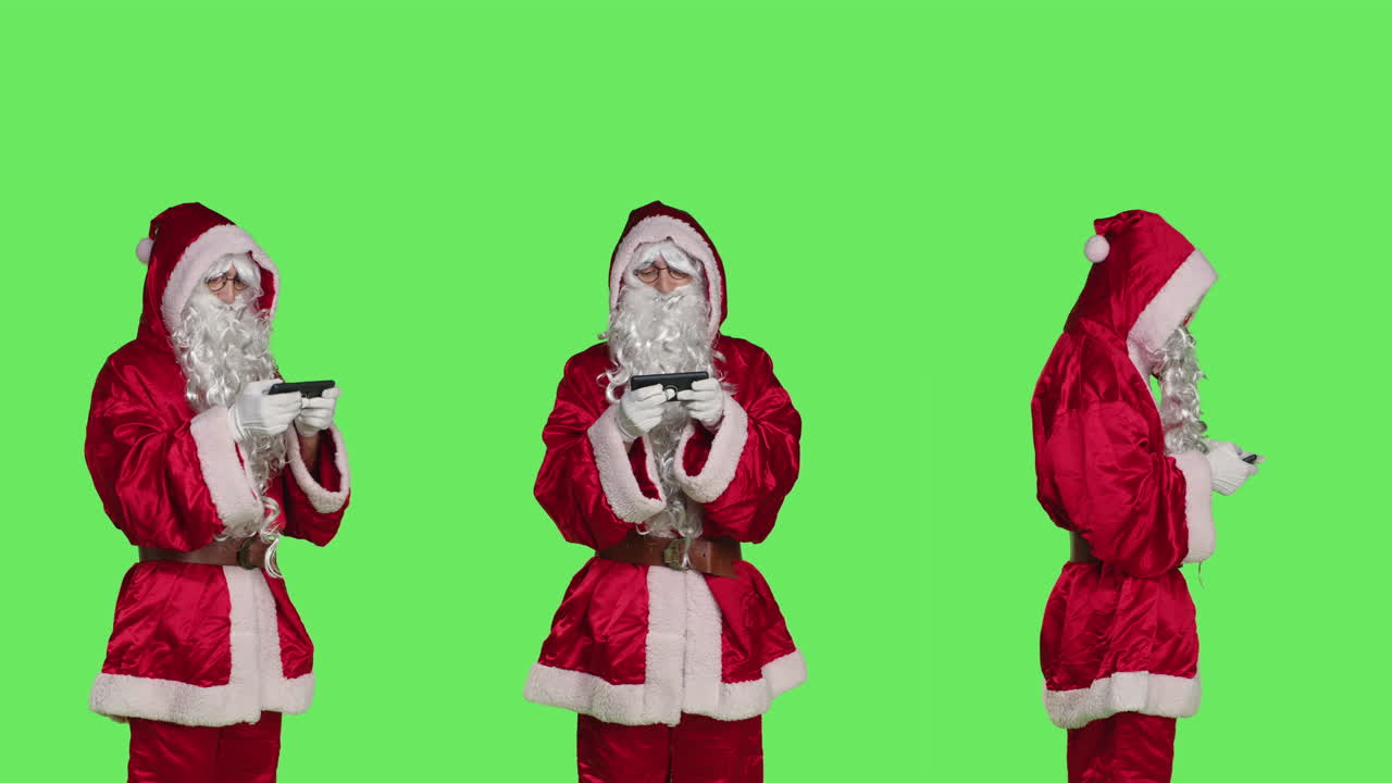 Santa Claus Plays Video Games on Green Screen