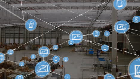 animation of network of connections over warehouse