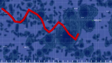 Animation-of-red-graph-with-data-processing-over-virus-cells