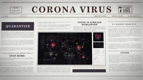 digital newspaper about the corona - covid-19 virus with a moving animation about the spread on the planet