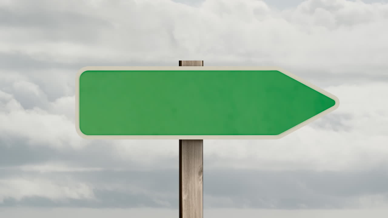 하늘을 배경으로 하는 초록색 도로 표지판 의 애니메이션