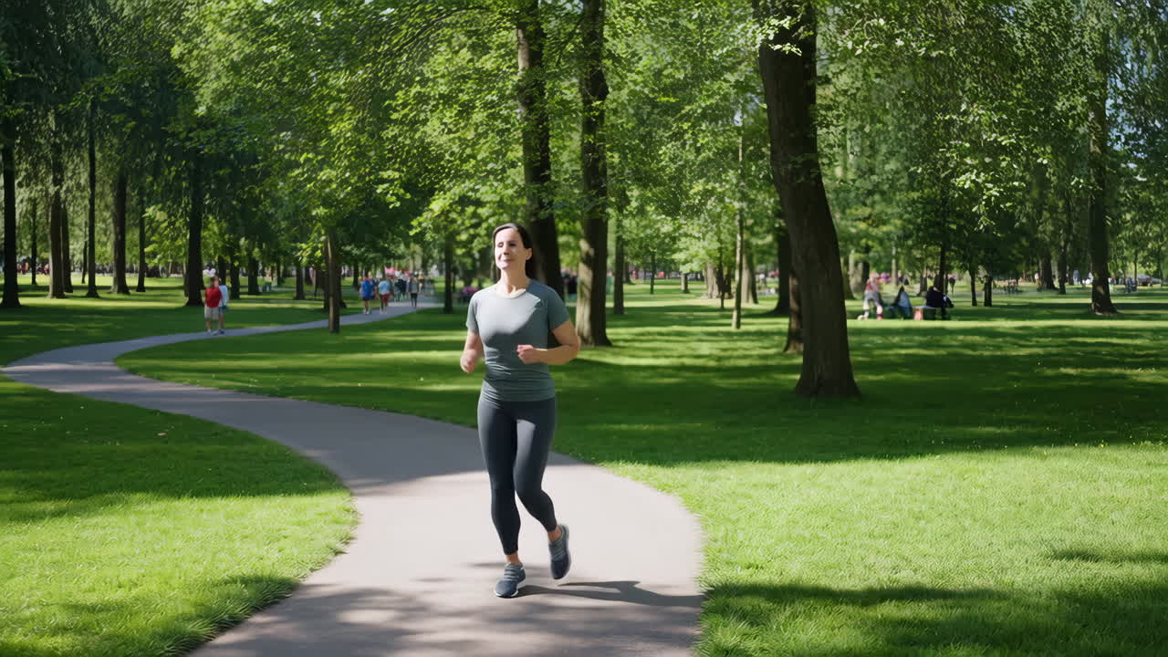 Donna che fa jogging in un parco verde